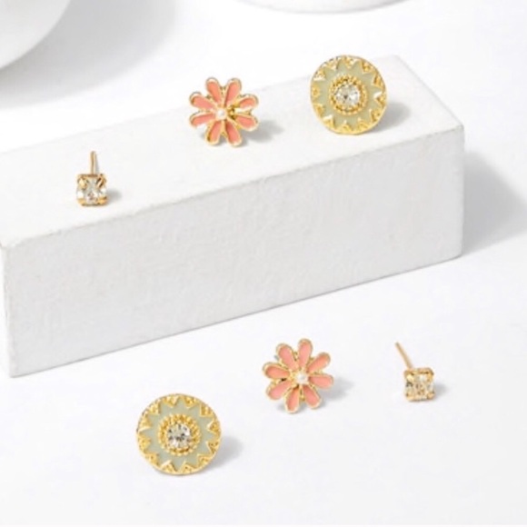 Pink Flower Mandela Enamel Earring Set - Picture 2 of 3